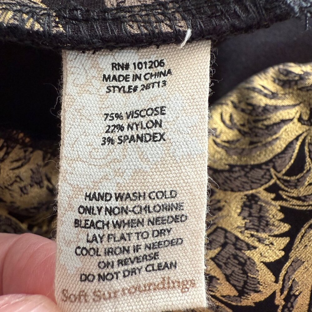 Soft Surroundings Mini Boot Cut Moonstruck Gold Metallic Floral Pull On Stretch - Picture 6 of 13